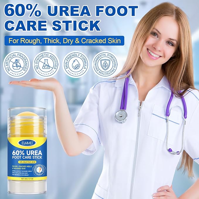 Urea Cream Stick 60% plus Salicylic Acid 2%,Maximum Strength Urea Foot Cream,Foot Cream Moisturizer for Dry Cracked Feet,Deeply Moisturising and Fast Absorbing Gentle Exfoliation 1.4oz