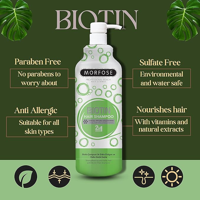 Morfose 2 in 1 Biotin Green Hair Shampoo 1000 ml