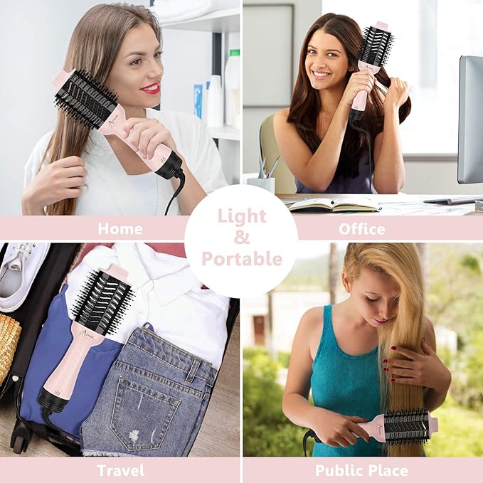 Aima Beauty One-Step Volumizer Hair Dryer Brush, 4-in-1 Upgrade Hot Air Brush for Less Frizz, More Shine, Oval Brush for Blowout, Pink