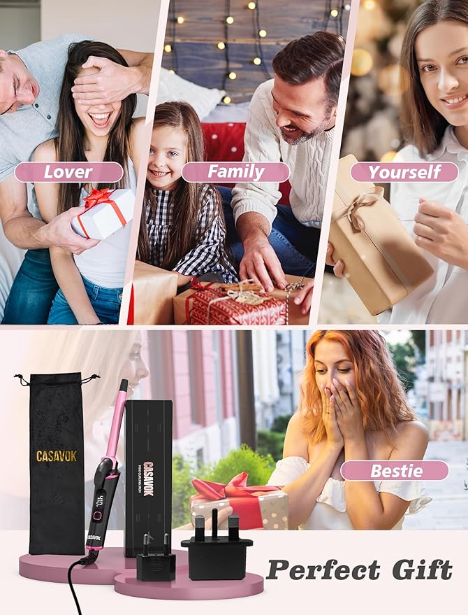 Mini Curling Iron for Travel,110~240V Dual Voltage with European Plug Adapter,Small Curling Iron for Short Hair,1/2 inch Ceramic Curling Irons for Women,Small Barrel for Bouncy Curls,5 Digital Temp