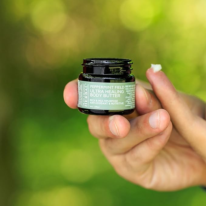 Ora's Amazing Herbal Ultra Healing Body Butter, Intensive Moisturizer For Dry Skin, Spearmint & Bergamot Essential Oil, 1 oz, Peppermint Field Scent