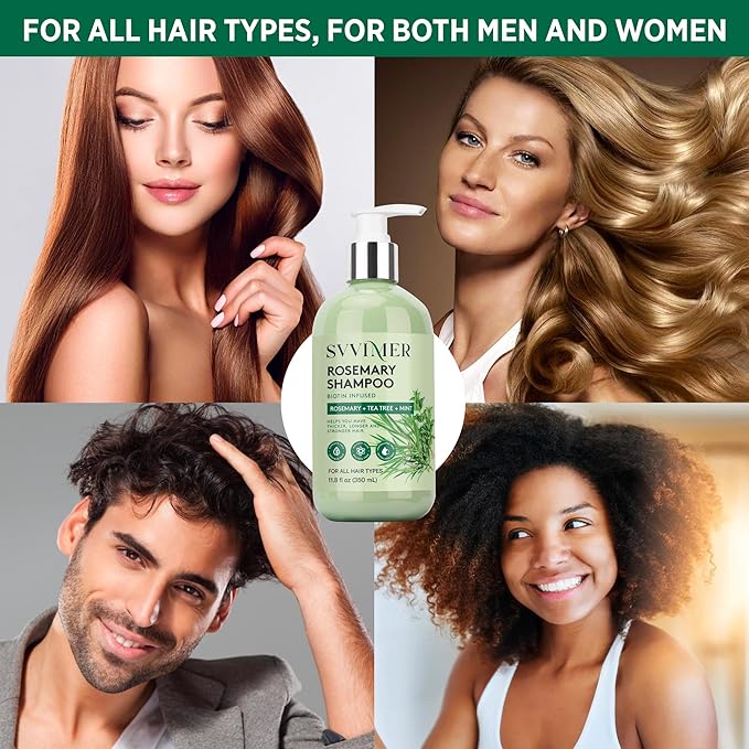 Svvimer Rosemary Hair Thickening Shampoo: Thickening and Strengthening Formula for Men & Women - Volumizing Shampoo with Tea Tree Oil Biotin Mint - For Thinning Fine Hair 11.8 Fl Oz