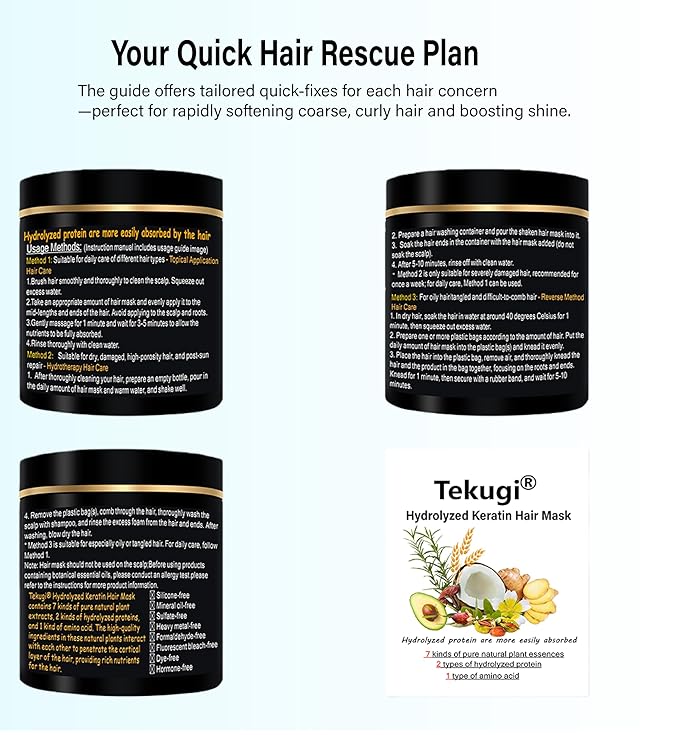 Natural Hydrolyzed Keratin Hair Mask - Repair & Moisture Treatment for Color Treated, Bleached, Heat Damaged & Dry Hair - Nourishes Fine, Damaged & Curly Types - Silicone-Free(16.9Fl Oz)