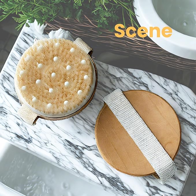 Dry Body Brush,Round Dry Exfoliating Brush Natural Bristle Bristle Exfoliation,Lymphatic Drainage,Lymphatic Brush,Cellulite,Blood Circulation