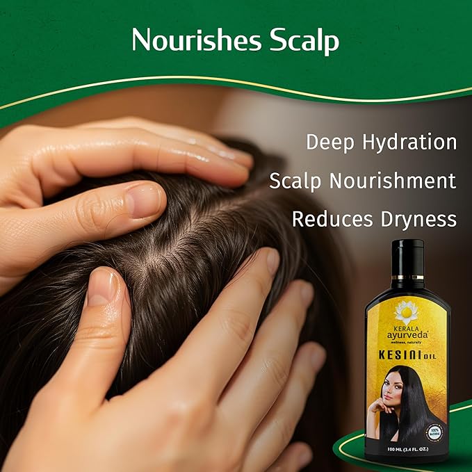 Kerala Ayurveda Kesini Hair Oil (3.38 fl oz) | Herbal Blend with Bacopa, Hibiscus, Amla, Indigo, Castor & Coconut Oil | Deeply Nourishes Dry Scalp & Strengthens Hair | Paraben-Free, Mineral Oil-Free