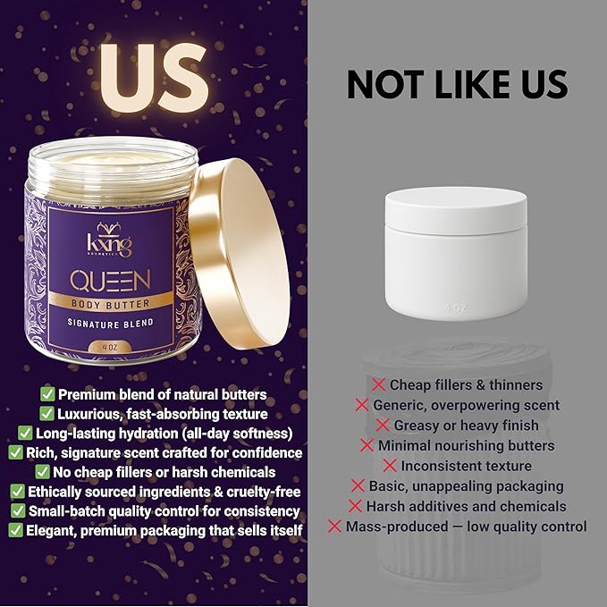 KXNG Cosmetics, Body Butter, Organic Skin Care for Men and Women, Body Moisturizer Lotions and Creams, Raw Shea Butter, Cocoa Butter, Mango, Coconut Oil, Hand, Foot, All Skin Types (Queen)