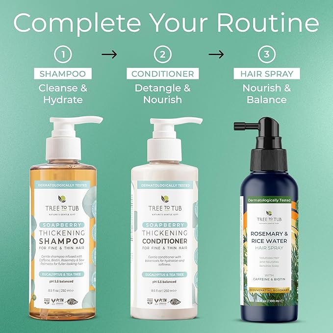 Tree To Tub Volumizing Biotin Shampoo and Conditioner Set - Activating Caffeine for Fuller Hair, Thickening Shampoo and Conditioner for Women & Men, Sulfate Free w/Natural Soapberry Organic Argan Oil