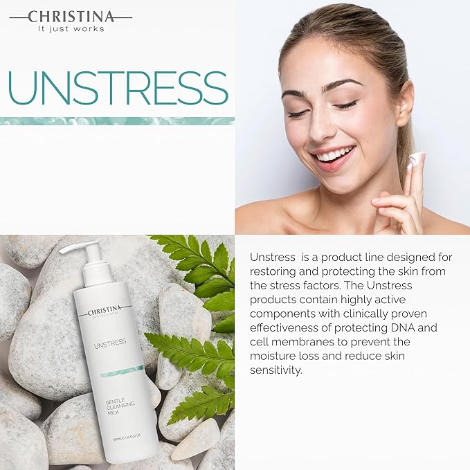Christina Unstress Soap-Free Gentle Cleansing Milk Makeup Remover for Face & Eyes - 300 ml - Calendula, Vitamin E and Centheal Soap-Free Cleanser - Safe for All Skin Types