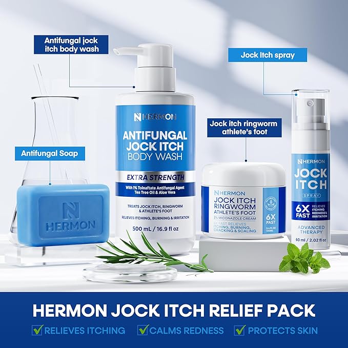Hermon Antifungal Body Wash for Jock Itch: Tea Tree oil Body Wash for Jock Itch, Ringworm, Back Acne, Athlete's Foot, Tinea - Medicated Soap for Men and Women