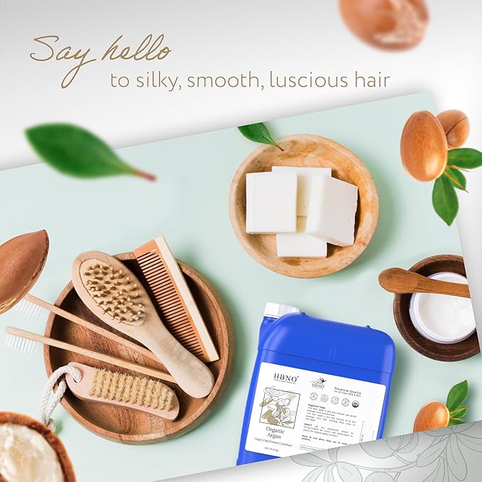 HBNO Organic Argan Oil - 8.8 lbs (4kg) - Ideal for Shampoos, Conditioners, Face wash, Lotions, and Skin care products.