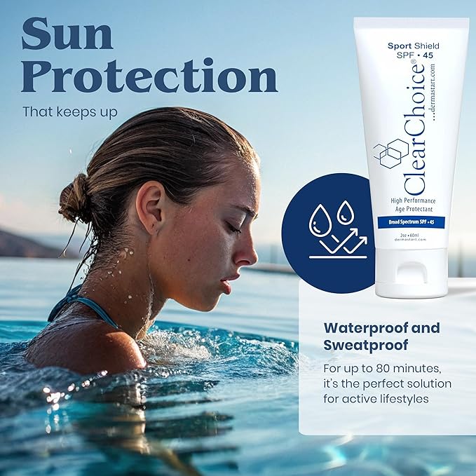 Clear Choice Sport Shield SPF 45 ā Mineral Sunscreen & Moisturizer | Non-Greasy Broad-Spectrum Face & Body SPF | Micronized Zinc Oxide | No White Cast | Dermatologist Recommended 60 ml / 2 oz