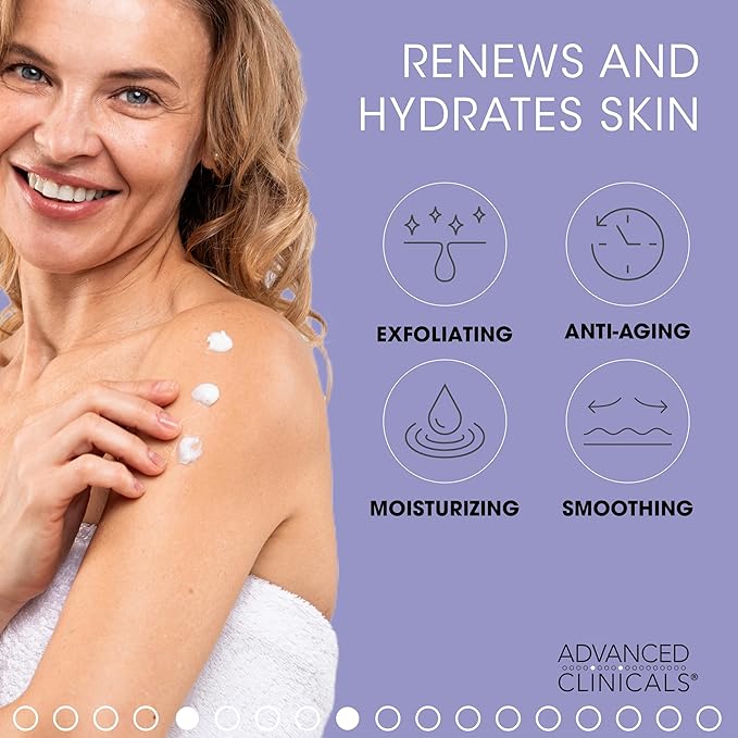 Advanced Clinicals 10% Glycolic Acid + Lactic Acid Lotion Exfoliant Moisturizing Cream With Hyaluronic Acid Moisturizer | AHA Exfoliating Body Cream Improves Look Of Uneven Rough Skin Texture, 16 Oz