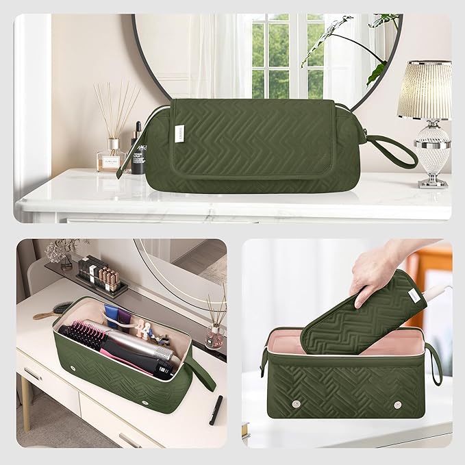 Leudes Hair Tools Travel Bag for Women Heat Resistant Mat for Travel Essentials Hot Tools Straighteners,Flat Irons,Curling Iron,Hot Air Brushes and Hair Dryer Organizer Bags 2 in 1 (Army GreenA)