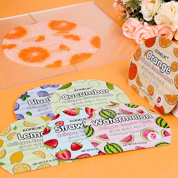 18 Pack Colorful Fruit Face Masks Skincare for Women, Bulk Sheet Hydrating Facial Mask for All Skin Types, Collagen Face Mask for Skin Care, Christmas Gifts, Stocking Stuffers and Spa Party Gifts