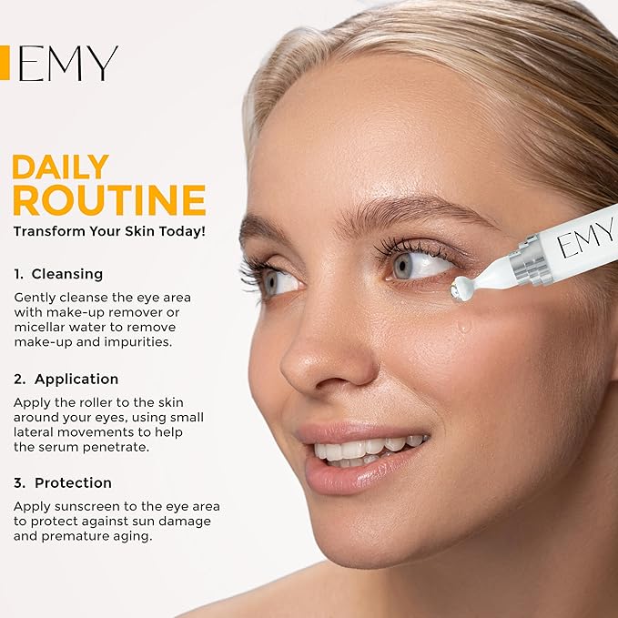 Eye Roller Serum with Caffeine & Hyaluronic Acid Reduces Dark Circles, Puffiness & Fine Lines Cooling Steel Ball Applicator Hydrating Non-Greasy Fast Absorbing For All Skin Types