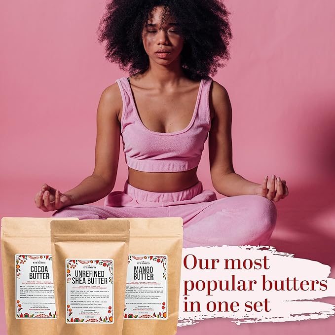 Better Shea Butter Set of Raw Shea Butter, Raw Mango Butter, Unrefined Cocoa Butter For Soap Making and DIY Body Butters, Lip Balms, Body Lotions - Each Butter is 16 oz Making 48 oz Total (3-Pack Set)
