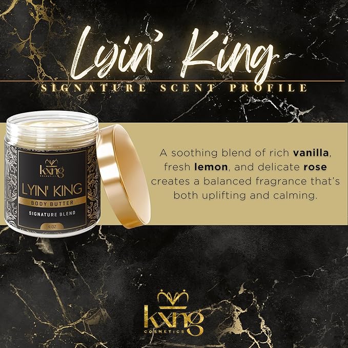 KXNG Cosmetics Organic Shea Body Butter Cream – 4oz | Body Butter for Men & Women with Shea, Cocoa, Mango & Coconut Oil | Deep Moisturizing Cream for Hands, Feet & All Skin Types – Lyin’ King