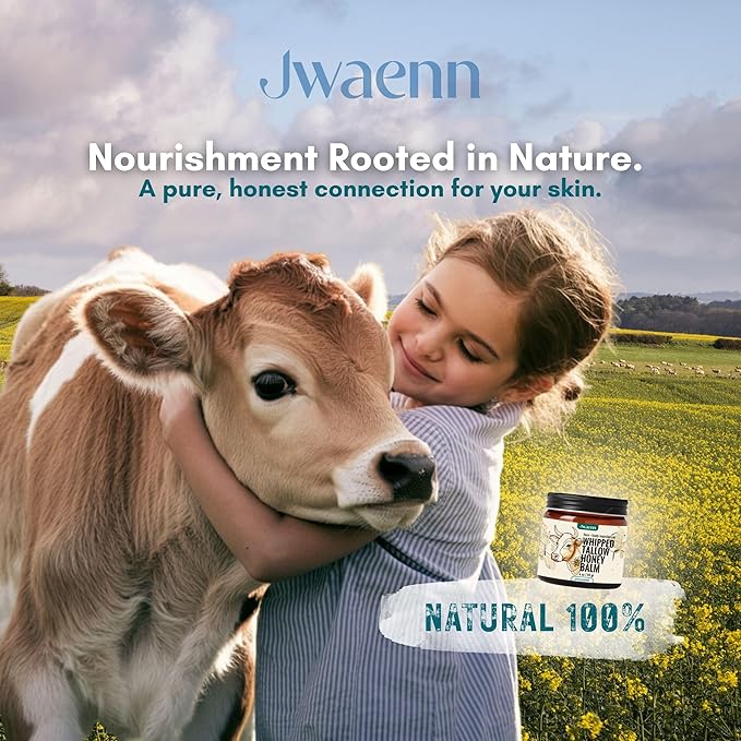 Beef Tallow for Skin – Whipped Tallow and Honey Balm, Grass Fed Beef, Face Moisturizer for Dry and Sensitive Skin, Natural and Nourishing Body Butter, 4 oz