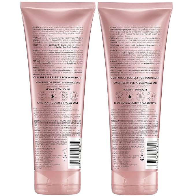 L'Oreal Paris EverPure Sulfate-Free Vegan Hair Care Kit - Shampoo and Conditioner to Strengthen and Repair Hair Bonds (Packaging May Vary)