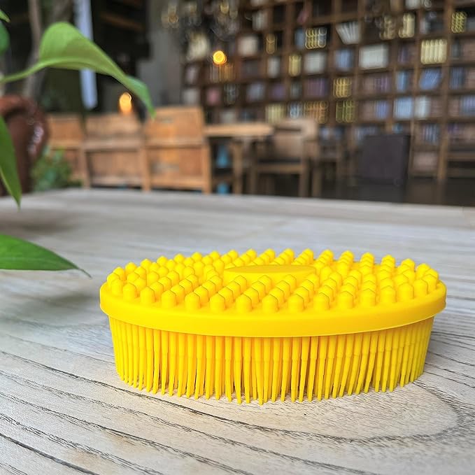 Premium Sensory Brush for Kids or Autism,Soft Silicone Body Scrubber,2 in 1 Sensory Room Occupational Therapy Sensory Brushes,Silicone Loofah,Pet Shower Brush Bath Brush Shampoo Brush(Oval-Yellow)