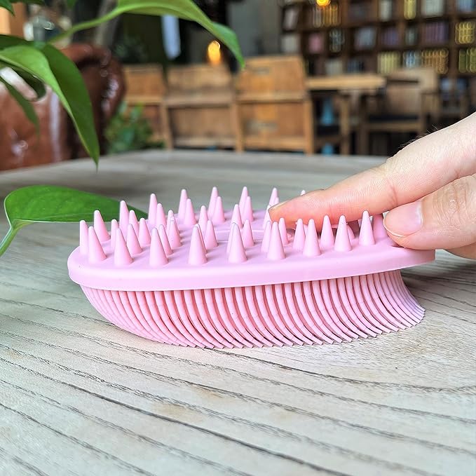 Premium Sensory Brush for Kids or Autism,Soft Silicone Body Scrubber,2 in 1 Sensory Room Occupational Therapy Brushes,Silicone Loofah,Pets Shower Brush Bath Brush Shampoo Brush(hangable-Spikes-Pink)