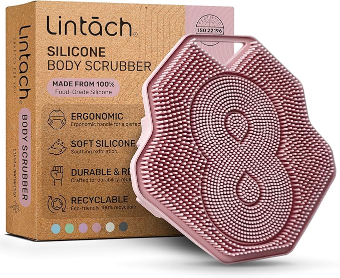 Silicone Shower Scrubber for Body – Exfoliating Loofah Alternative, Zinc & Silver-Infused, Hygienic & Gentle for Sensitive Skin, Durable & Long-Lasting Body Scrubber for Women - Rose Pink