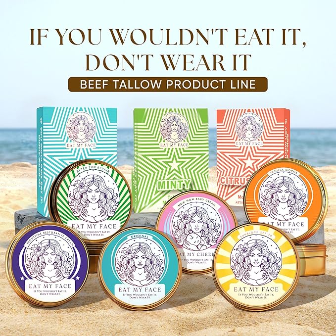 Eat My Face Organic Beef Tallow Sunscreen SPF 30 | Non Nano Zinc Oxide Mineral Sunscreen, Reef Safe & Non Toxic Sunblock for Face and Body, Natural Chemical Free Made in USA, Tallow Zinc Sunblock 4oz