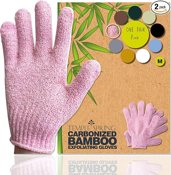 Temple Spring Exfoliating Glove, Rayon Bamboo Exfoliating Body Scrubber, Loofah Washcloth, Exfoliate Loofa Shower Scrubber, Body Exfoliator Scrub, Shower Loofah Bath Sponge - Pink
