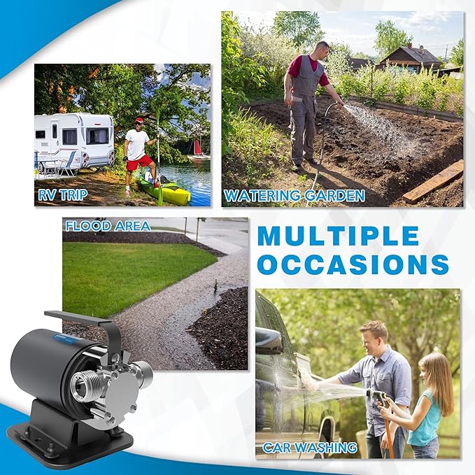 Acquaer Water Transfer Pump DC 12V 1/10HP Portable Electric Water Removal Utility Pump with Switch and Suction Hose Kit, Low Suction Water Removal for RV, Water Beds, Pools, Rain Barrel, Aquariums