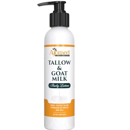 Tallow & Goat Milk Body Lotion for Sensitive Skin, Organic moisturizing Lotion - Soothes Dry skin, Goat Milk face and body Moisturizer - Handmade Tallow for skin cream (12 OZ, Oatmeal & Honey)