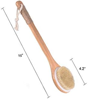 Chikoni Dry Bath Body Brush Back Scrubber with Anti-Slip Long Wooden Handle, Natural Bristles Body Massager, Perfect for Exfoliating, Detox and Cellulite, Blood Circulation, Good for Health