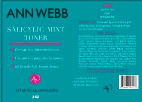 Salicylic Mint Toner with Natural Ingredients for Acne and Pore-Reducing, Deep Cleans, Brightens and Balances Skin for a Healthy Glow, 2 oz