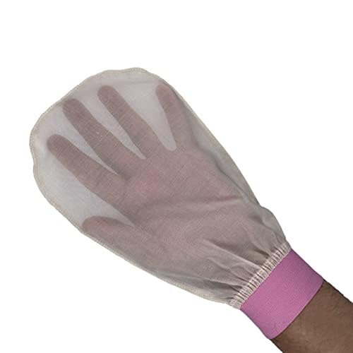 Feel Fine Turkish Exfoliating Mitt – 100% Natural Plant Silk Hammam Kese Glove for Men & Women | Handcrafted Skin Peeling Scrubber, Vegan Shower, Bath & Sauna Exfoliator (White & Light Pink)