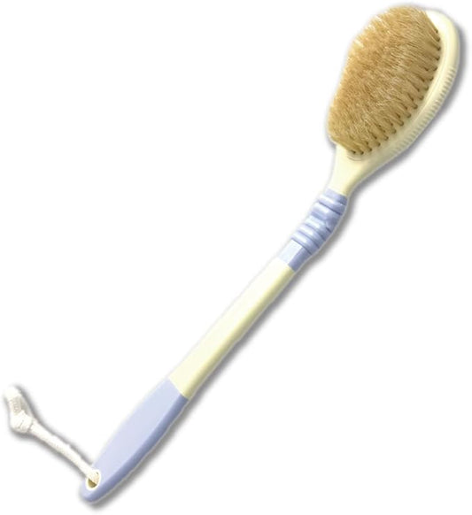 Back Scrubber for Shower [Made in Japan] Flexible Head Wet or Dry Brushing Body Brush, Natural Boar Bristle, Long Handle Exfoliating