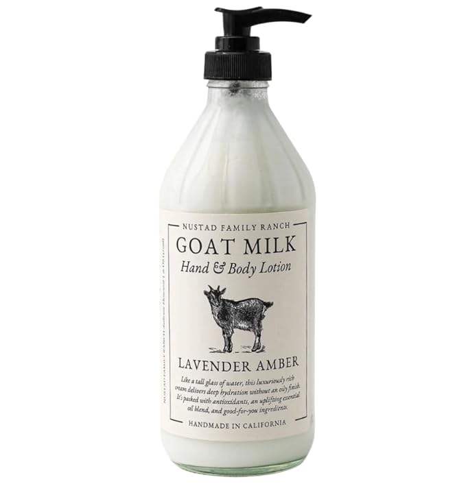 Goat Milk Body Lotion for Dry Sensitive Skin – Natural Moisturizer for Face, Hands & Body – Handmade, Fast-Absorbing, Lightweight, Non-Greasy – Multiple Scents (16oz, Lavender Amber)