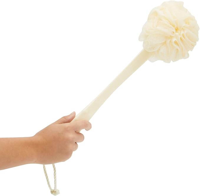 Juvale Exfoliating Luffa Shower Scrubber & Bath Scrubber for Body - 18 in, Ivory, 3-Pack - Loofah on a Stick & Shower Brush for Back
