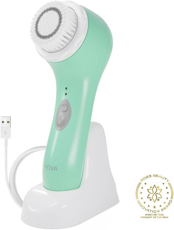 Spa Sciences - NOVA - Sonic Cleansing Brush with Bristles & Infusion System – Anti-Aging Facial Exfoliating, Waterproof, and USB Rechargeable