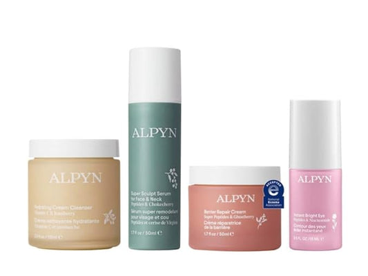 Alpyn Total Renewal Ritual Bundle: 1.7 oz Super Sculpt Serum, 3.9 oz Cold Cream Cleanser, 1.7 oz Barrier Repair Cream, 0.5 fl oz Instant Bright Eye