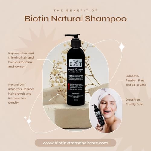 Biotin X Treme Hair Natural Shampoo for Hair Loss & Thinning Hair - Color-Safe, DHT Blocker, Sulfate-Free, Paraben-Free - For Men & Women - Promotes Hair Growth, Strengthens, and Thickens - 16 oz