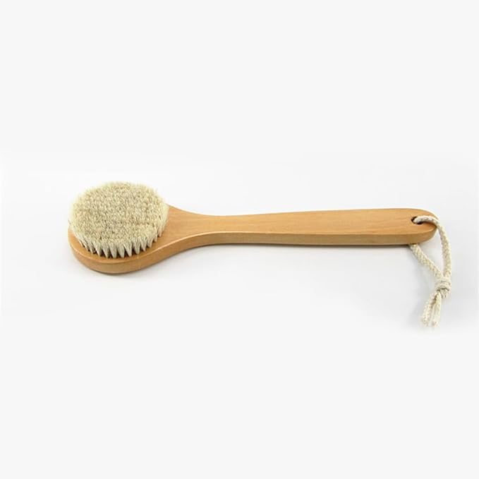 11.8 Inch Long Wooden Handle Dry Body Brush Back Scrubber, Bath Shower Brush Scrubber with Soft Horsehair Mane Natural Bristles, Good for Cellulite, Detox, Exfoliating, Blood Circulation,etc.