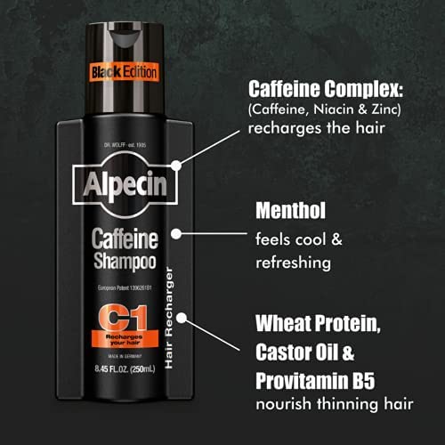 Alpecin Caffeine Shampoo C1 Black Edition with Bold Fragrance 8.45 oz (Pack of 3) I Hair Performance Enhancer Promotes Natural Hair Growth and Thickness I Energizes Scalp