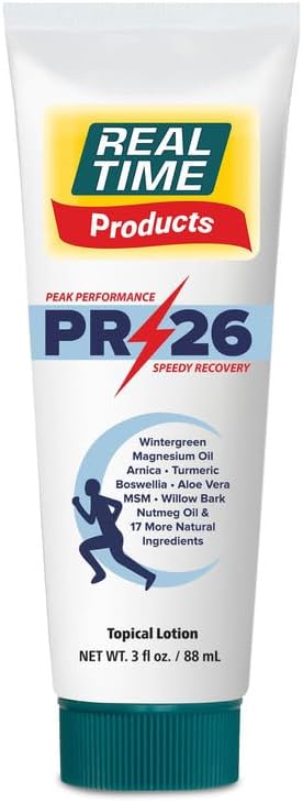 PR-26 by Real Time 3 fl oz Recovery Topical Lotion for Athletes - 26 Natural Ingredients Including Arnica, Magnesium Oil, Turmeric - Pre & Post Workout Muscle + Joint Rub for Athletic Lifestyle