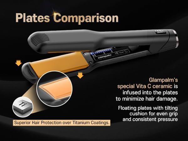 Glampalm Hair Straightener - 1.5" Ceramic Flat Iron, 11 Heat Setting (220°–450°), Fast 35s Heat Up, Korea's No.1 Salon Styling Tool with 3D Swivel Cord & Dual Voltage, Black (GP501)