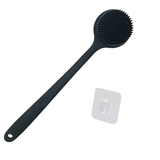 Silicone Body Scrubber With Long Handle for Shower - Exfoliating Back Brush for Men, Women & Kids - Soft Bath Scrubber With Free Hook