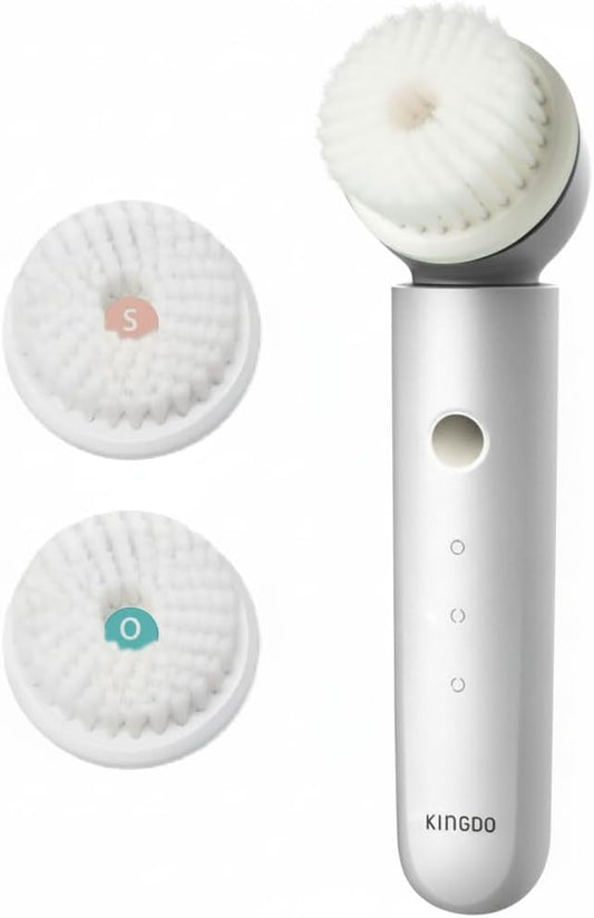 KINGDO Sonic Facial Cleansing Brush, Electric Face Scrubber with 3 Cleaning Modes, IPX7 Waterproof face Brushes for Cleansing with 2 Magnetic Brush Heads, Rechargeable Battery for All Skin Types