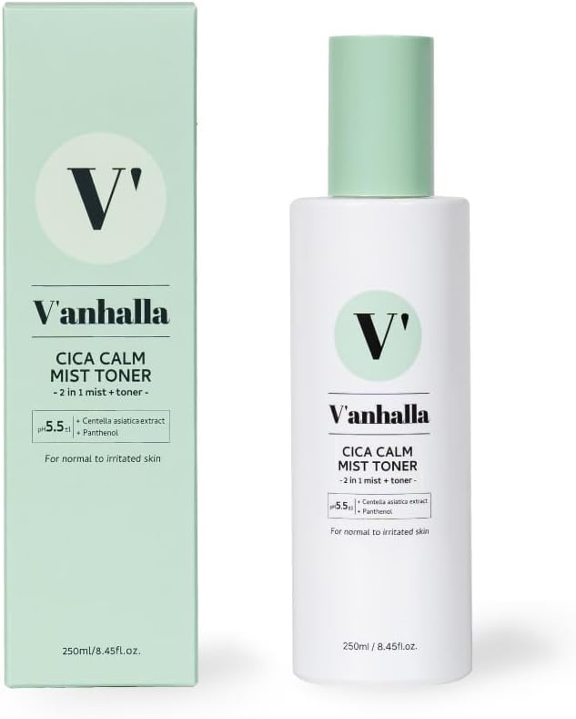 V’anhalla Cica Calm Mist Toner 8.45fl.oz | Vegan, pH5.5, Calming, Refreshing, Hydrating, Gentle exfoliating, pH balancing. Facial Mist Toner with Centella asiatica extract 6%, Panthenol 1%