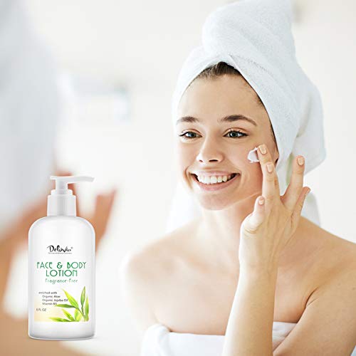 Deluvia Moisturizing Body Lotion & Face Lotion, 8oz with Organic Aloe Vera, Shea Butter, Organic Jojoba Oil, Vitamin E & B5. Daily Skin Moisturizing Lotion For Dry Skin, Great For All Skin Types.