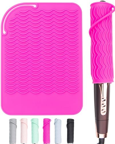 Heysam Professional Heat-Resistant Mat for Straighteners and Curling Irons, Portable Heat Tool Protector, Silicone Material-Protects Your Vanity, Standard Size: 9"x6.5"-Rose Red