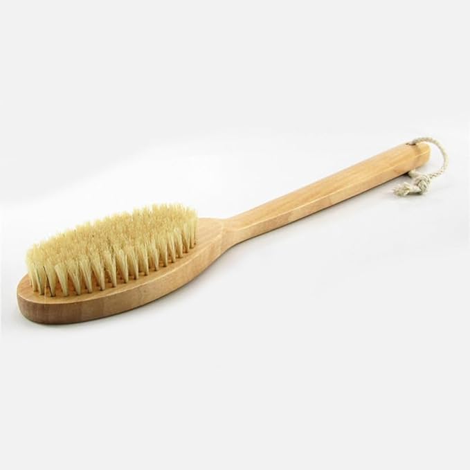 16” Extra Long Handle Dry Bath Body Brush Back Scrubber, Wood Handle Natural Bristles Bath & Shower Brush, Good for Detox, Exfoliating, Blood Circulation, etc. (Boar Bristles)