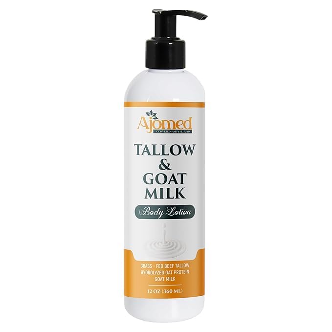 Tallow & Goat Milk Body Lotion for Sensitive Skin, Organic moisturizing Lotion - tallow for skin cream, Dry skin, Goat Milk face and body Moisturizer - Handmade Tallow lotion 12oz LAVENDER VANILLA